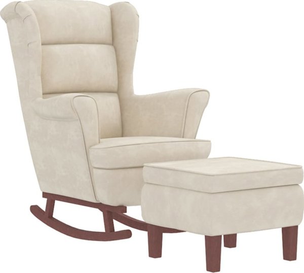 vidaXL Κουνιστή πολυθρόνα με ξύλινα πόδια και υποπόδιο, κρεμ