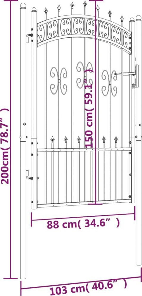 vidaXL vidaXL Furtka z grotami, czarna, 103x200 cm, malowana proszkowo stal