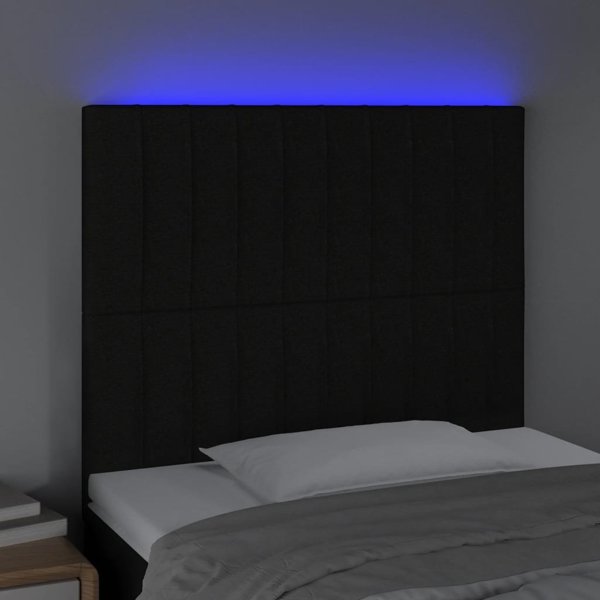 vidaXL Προσκέφαλο για κρεβάτι με LED, μαύρο, 90x5x118/128 cm, ύφασμα