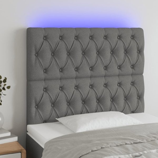 vidaXL Κεφαλάρι κρεβατιού με LED, σκούρο γκρι, 90x7x118/128 cm, ύφασμα