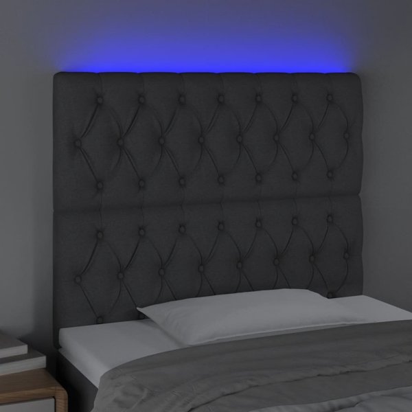 vidaXL Κεφαλάρι κρεβατιού με LED, σκούρο γκρι, 90x7x118/128 cm, ύφασμα