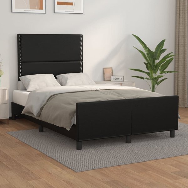 vidaXL Rama κρεβατιού με κεφαλάρι, μαύρη, 120x200 cm, συνθετικό δέρμα