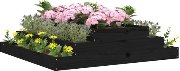 vidaXL Donica, czarna, 110x110x27 cm, lite drewno sosnowe