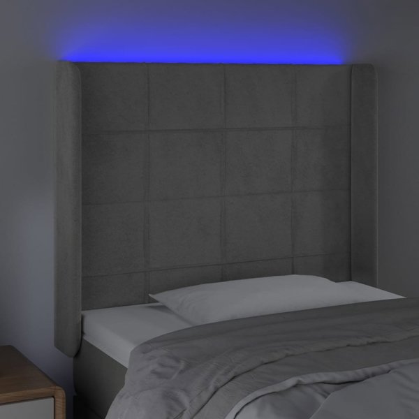 vidaXL Προκεφαλάρι Κρεβατιού με LED, ανοιχτό γκρι, 103x16x118/128 cm, βελούδο