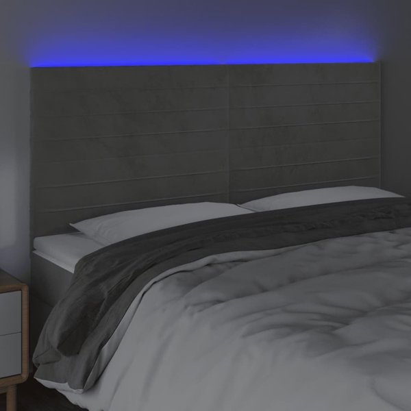 vidaXL Κεφαλάρι κρεβατιού με LED 160x5x118/128 cm, ανοιχτό γκρι, βελούδινο