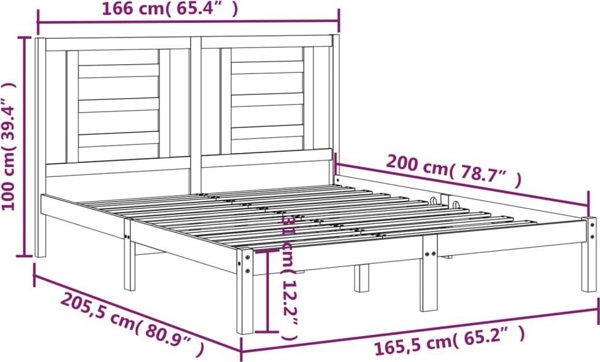 vidaXL Rama κρεβατιού, λευκή, φυσικό πεύκο, 160 x 200 cm