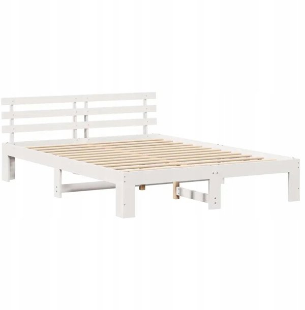 vidaXL Πλαίσιο Κρεβατιού με Κεφαλάρι, Λευκό, 140x200 cm, από Μασίφ Ξύλο Πεύκου
