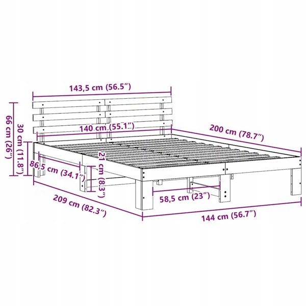 vidaXL Πλαίσιο Κρεβατιού με Κεφαλάρι, Λευκό, 140x200 cm, από Μασίφ Ξύλο Πεύκου