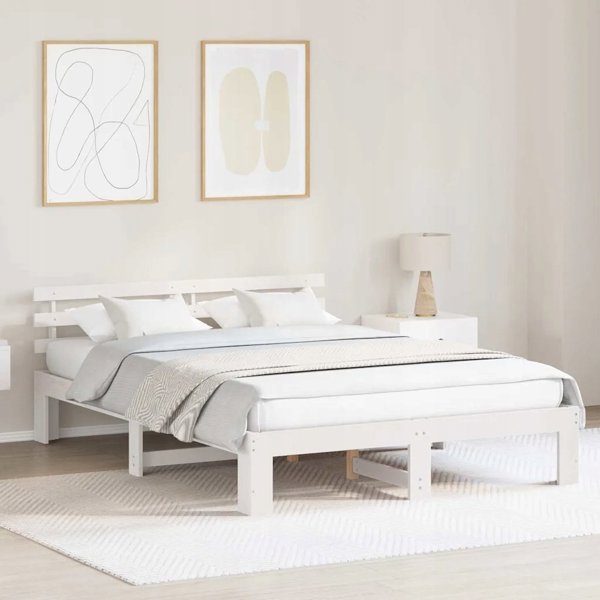 vidaXL Πλαίσιο Κρεβατιού με Κεφαλάρι, Λευκό, 140x200 cm, από Μασίφ Ξύλο Πεύκου
