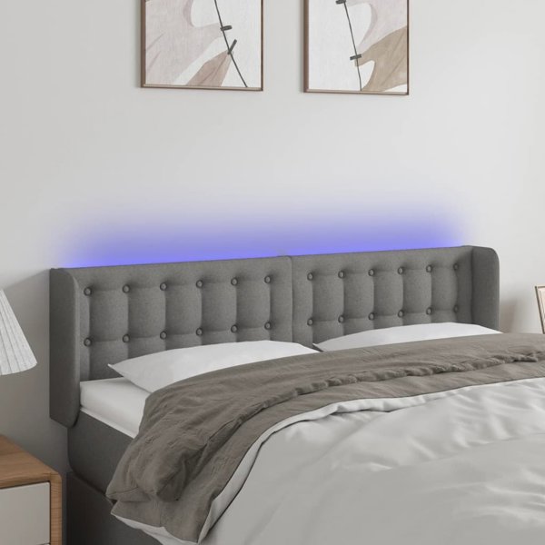 vidaXL Ζαγλώκ για κρεβάτι με LED, σκούρο γκρι, 147x16x78/88 cm, ύφασμα
