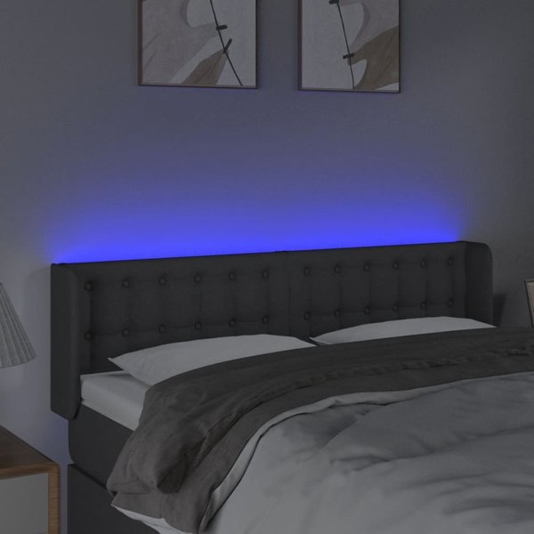 vidaXL Ζαγλώκ για κρεβάτι με LED, σκούρο γκρι, 147x16x78/88 cm, ύφασμα