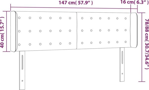 vidaXL Ζαγλώκ για κρεβάτι με LED, σκούρο γκρι, 147x16x78/88 cm, ύφασμα