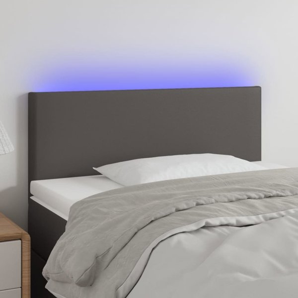 vidaXL Τιμόνι Κρεβατιού με LED, γκρι, 90x5x78/88 cm, τεχνητό δέρμα