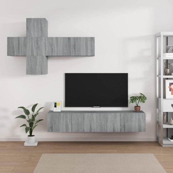 vidaXL Zestaw 7 szafek TV, szary dab sonoma, material drewnopochodny