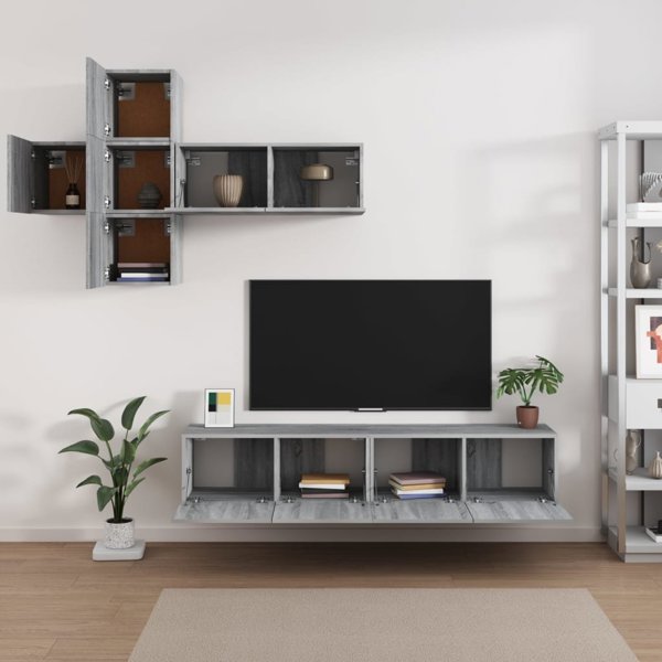 vidaXL Zestaw 7 szafek TV, szary dab sonoma, material drewnopochodny