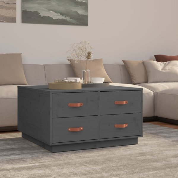 vidaXL Stolik kawowy, szary, 80x80x45 cm, lite drewno sosnowe
