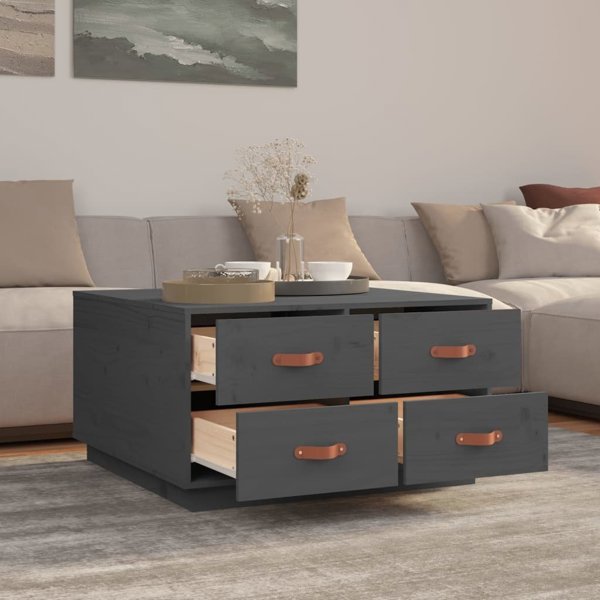vidaXL Stolik kawowy, szary, 80x80x45 cm, lite drewno sosnowe