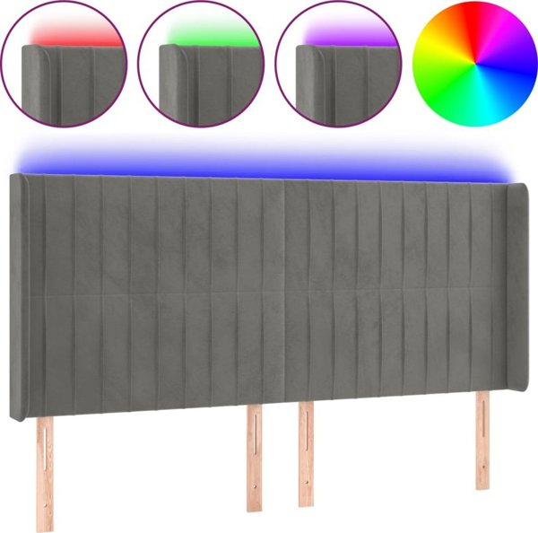 vidaXL Κεφαλάρι για κρεβάτι με φωτισμό LED, ανοιχτό γκρι, 163x16x118/128 cm, βελούδο