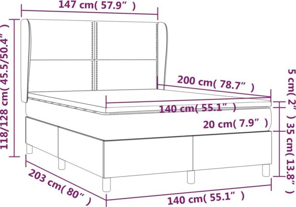 vidaXL Κρεβάτι Continental με στρώμα ανοιχτογκρι 140x200 εκ. ύφασμα