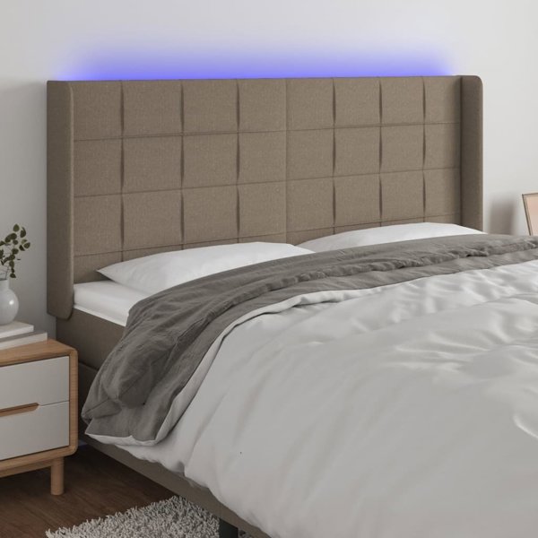 vidaXL Προσκέφαλο κρεβατιού με LED, taupe, 203x16x118/128 cm, υφασμάτινη επένδυση