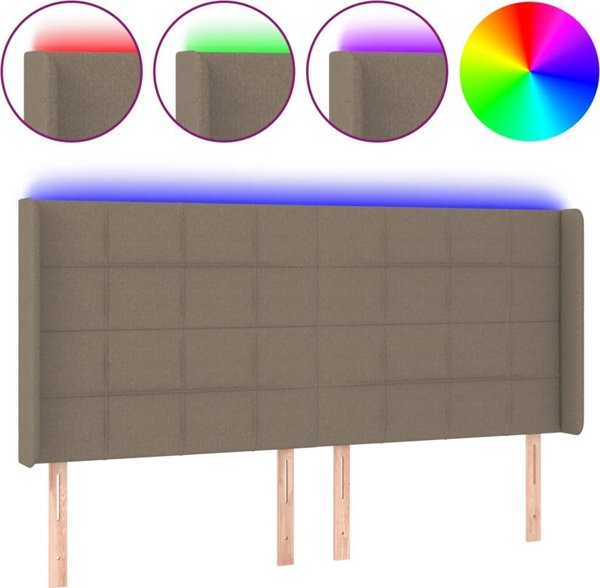 vidaXL Προσκέφαλο κρεβατιού με LED, taupe, 203x16x118/128 cm, υφασμάτινη επένδυση