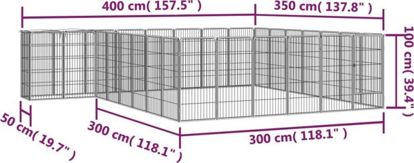vidaXL vidaXL Kojec dla psa, 30 paneli, czarny, 50x100 cm, stal