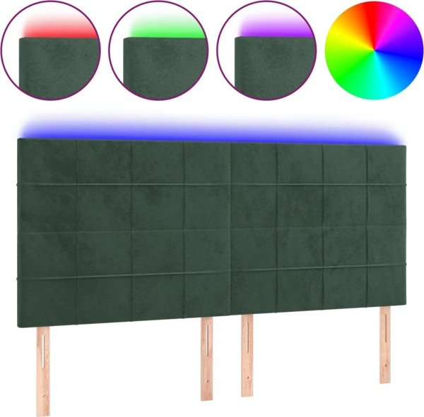 vidaXL Zaglowek do lozka z LED, ciemnozielony, 160x5x118/128 cm