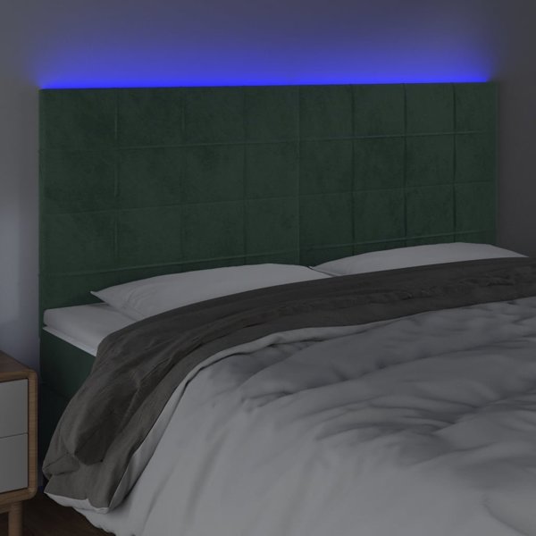 vidaXL Zaglowek do lozka z LED, ciemnozielony, 160x5x118/128 cm
