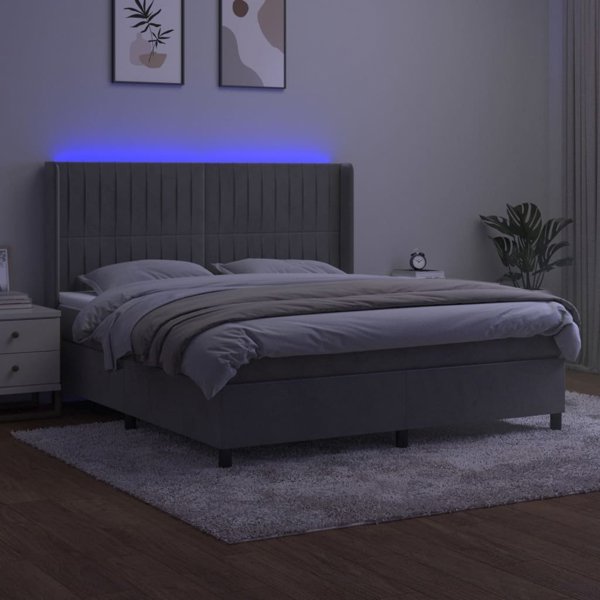 vidaXL Κρεβάτι κοντινενταλε με στρώμα και LED, γκρι βελούδο, 180x200 cm