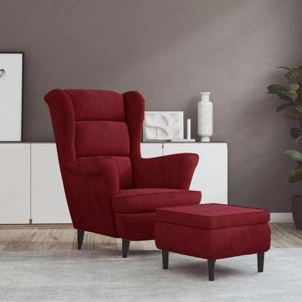 vidaXL Πολυθρόνα Uszak με υποπόδιο, κόκκινο κρασί, επενδυμένη με βελούδο
