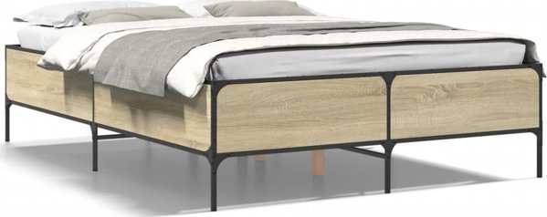 vidaXL Rama κρεβατιού, δρυς σονόμα, 135x190 εκ., ξυλοπαρασκεύασμα
