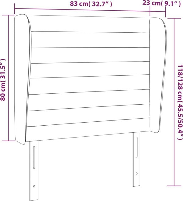 vidaXL Zaglowek uszak, czarny, 83x23x118/128 cm, aksamit