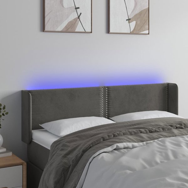 vidaXL Zaglowek do lotka me to LED, ciemnoszary, 147x16x78/88 cm, aksamit