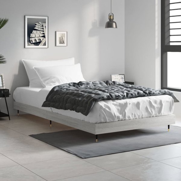 vidaXL Rama lozka, szary dab sonoma, 90x190cm, material drewnopochodny