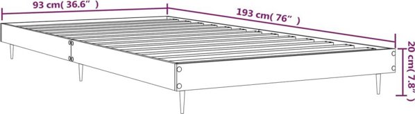 vidaXL Rama lozka, szary dab sonoma, 90x190cm, material drewnopochodny