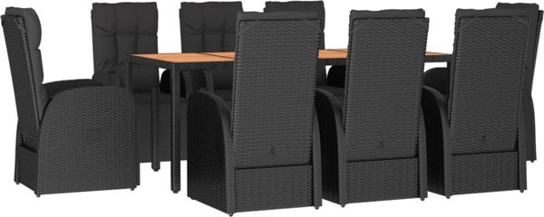 vidaXL vidaXL 9-cz. zestaw mebli ogrodowych, czarny, polirattan i akacja