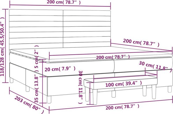 vidaXL Κρεβάτι κοτυνεντάλ με στρώμα, κρεμ, ύφασμα, 200x200 εκ