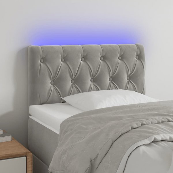 vidaXL Κεφαλάρι κρεβατιού με LED, ανοιχτό γκρι, 80x7x78/88 cm, βελούδο