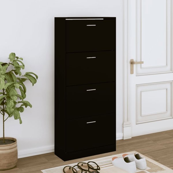 vidaXL Ντουλάπι παπουτσιών, μαύρο, 63x24x147 εκ., από σύνθετο ξύλο