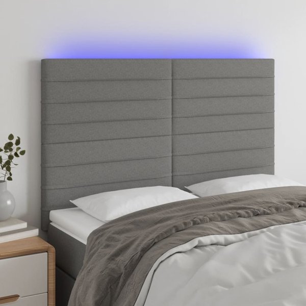 vidaXL Κεφαλάρι κρεβατιού με LED σκούρο γκρι 144x5x118/128 cm ύφασμα