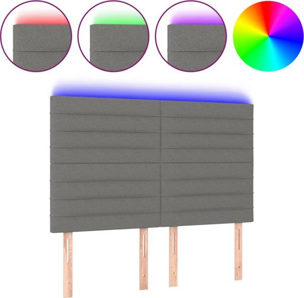 vidaXL Κεφαλάρι κρεβατιού με LED σκούρο γκρι 144x5x118/128 cm ύφασμα