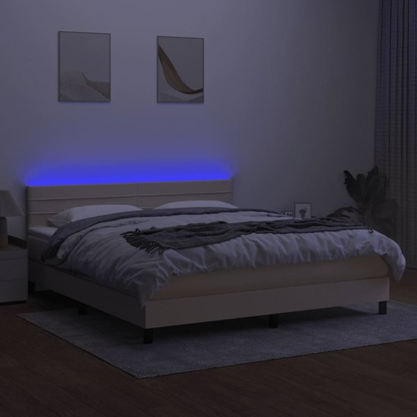 Κρεμ κρεβάτι κοντινεντάλ με στρώμα 160x200 cm, ύφασμα