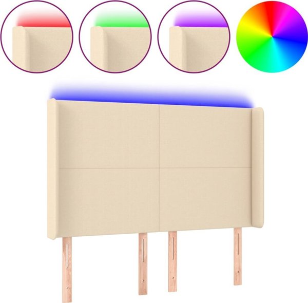 vidaXL Κεφαλάρι για κρεβάτι με LED, κρεμ, 147x16x118/128 cm, ύφασμα