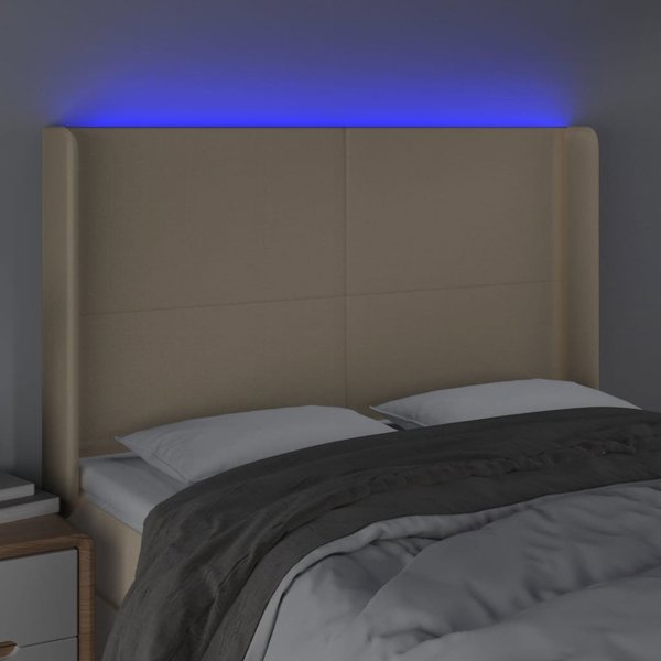 vidaXL Κεφαλάρι για κρεβάτι με LED, κρεμ, 147x16x118/128 cm, ύφασμα