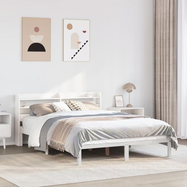 vidaXL Rama κρεβατιού χωρίς στρώμα, λευκή, 150x200 εκ, μασίφ πεύκο