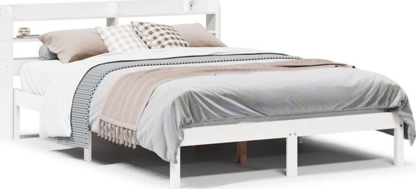vidaXL Rama κρεβατιού χωρίς στρώμα, λευκή, 150x200 εκ, μασίφ πεύκο