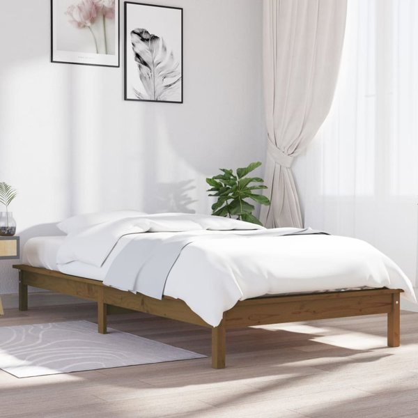 vidaXL Rama κρεβατιού, μελί καφέ, 90x200 cm, μασίφ ξύλο πεύκου