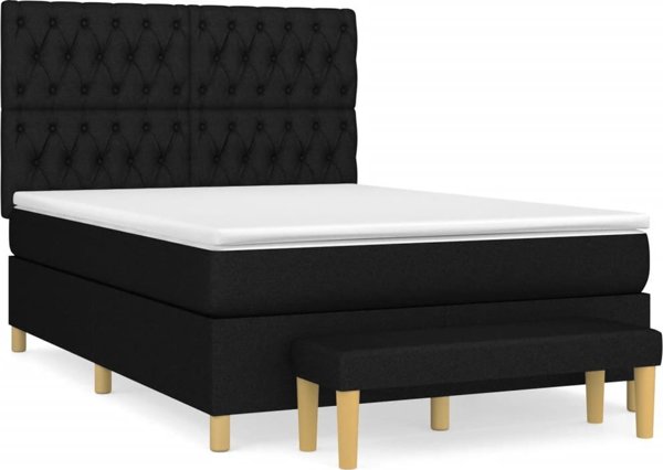 vidaXL Κρεβάτι Continental με Στρώμα, Μαύρο, Υφασμάτινο, 140x200 εκ.