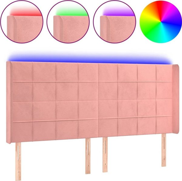 vidaXL Zaglowek do lozka z LED, rozowy, 183x16x118/128 cm, aksamit