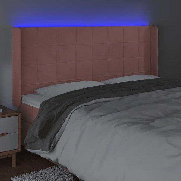 vidaXL Zaglowek do lozka z LED, rozowy, 183x16x118/128 cm, aksamit